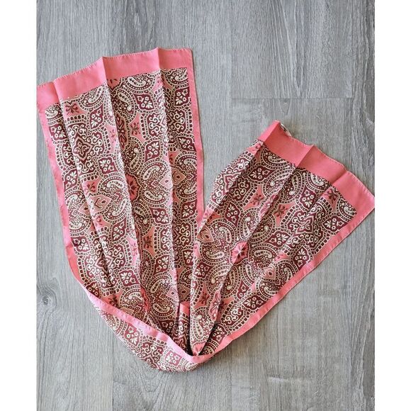 Paisley Coral Scarf Made In Italy 100% Acetate Vintage - Picture 1 of 5